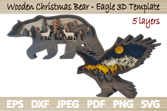 2 Bear Eagle 3D 5 Layers: Premium Wall Decor & Branding Asset