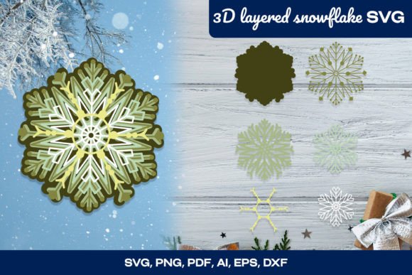 3D Layered Snowflake SVG Decoration for Winter Amp Projects