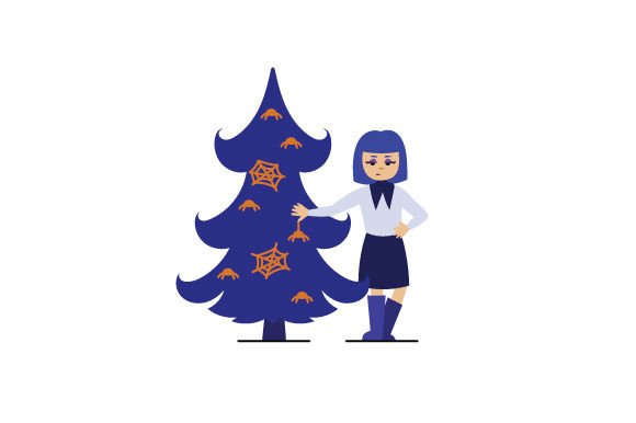 Dark Christmas - Girl Decorating a Christmas Tree