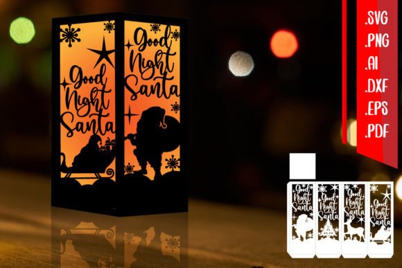 Good Night Santa Lantern Paper Cut Svg for Christmas Branding