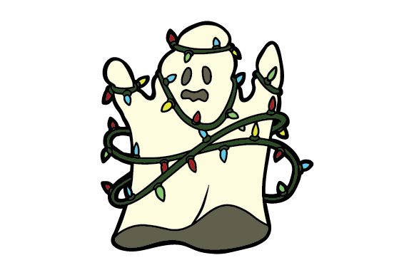 Retro Cartoon Christmas Ghost, Christmas Bulb Lights
